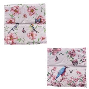 New Artscope 2 Pc Set Pink Bird Floral Faux Silk Decorative Throw Pillow Cover